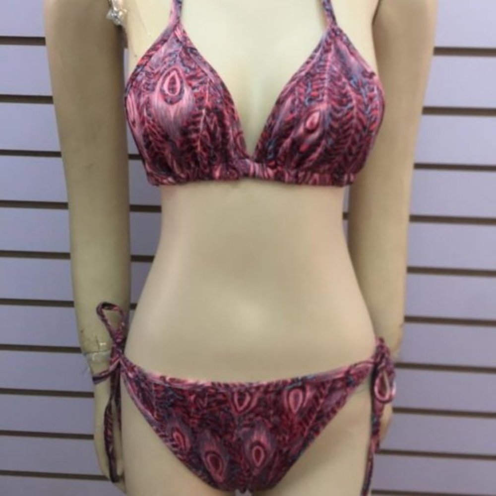 Chuns Purple Peacock Print Triangle 2 Piece Bikini